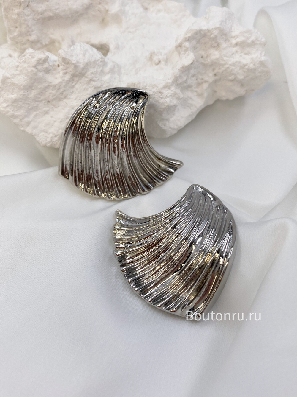 Серьги серебро рифленое волна