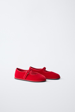 ZARA БАРХАТИСТЫЕ БАЛЕТКИ, КРАСНЫЙ