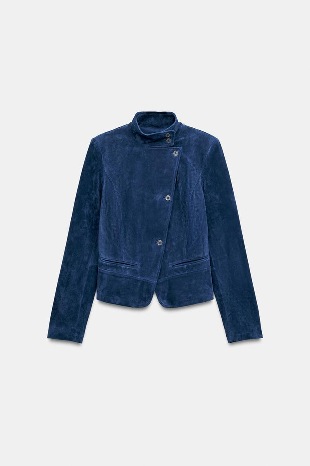 ZARA ДВУБОРТНАЯ КУРТКА ИЗ 100% ЗАМШИ, ИНДИГО