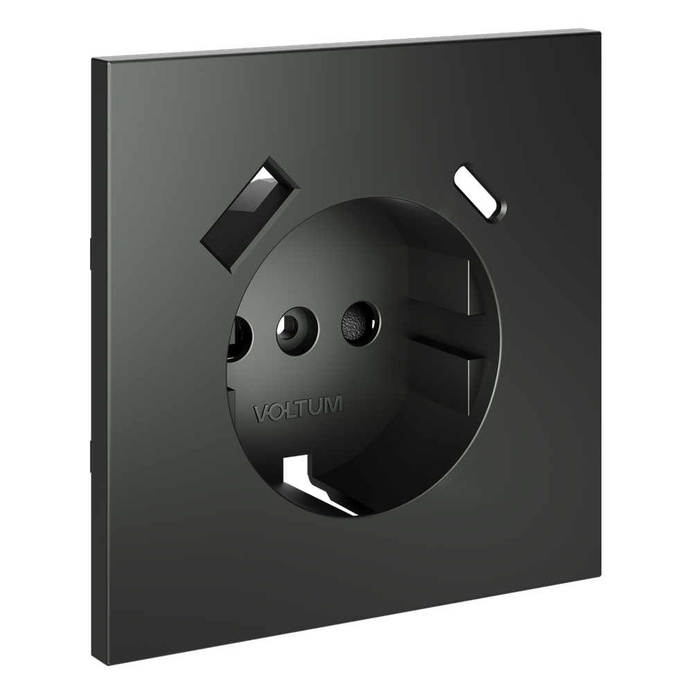 Накладка для розетки с заземлением и защитными шторками, с USB A+C, (титан) Voltum S70 VLS001006