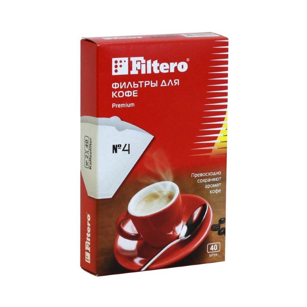 Filtero фильтры для кофе, №4/40, белые для кофеварок с колбой на 10-12 чашек, 40 шт в упак.
