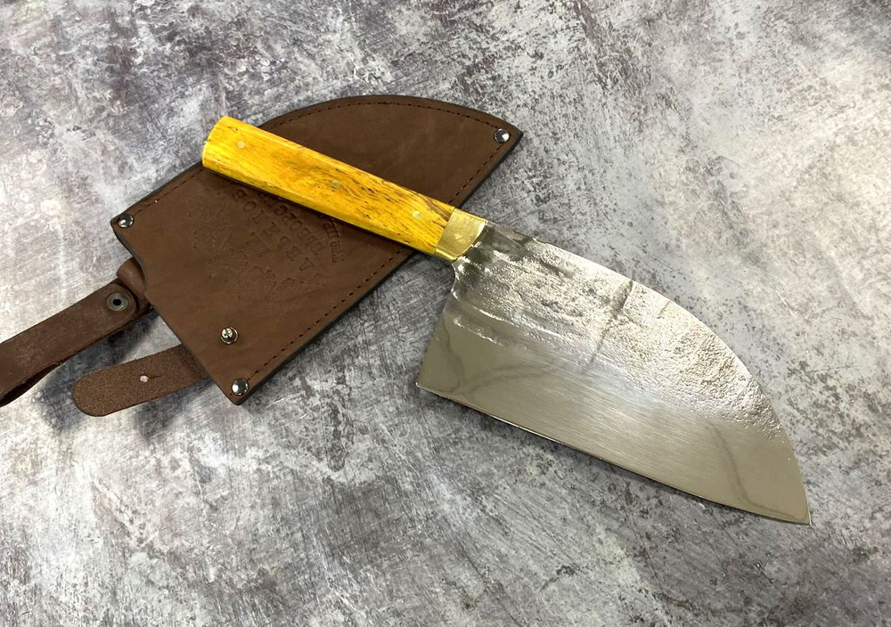 Сербская тяпка кухонная, сталь K340, стаб. карельская береза