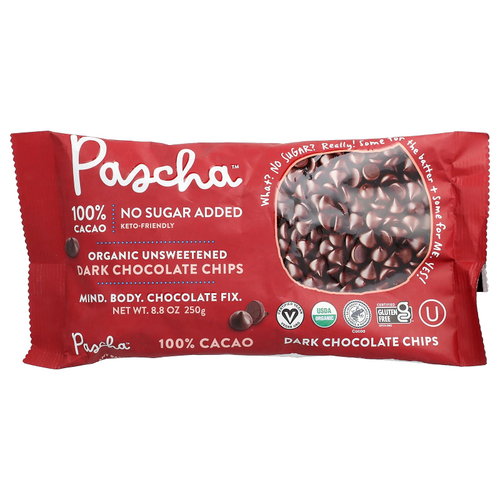 Pascha, органические кусочки темного шоколада, без подсластителей, 100% какао, 250 г (8,8 унции)