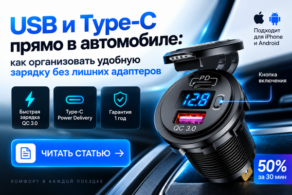 USB и Type-C прямо в автомобиле: как организовать удобную зарядку без лишних адаптеров