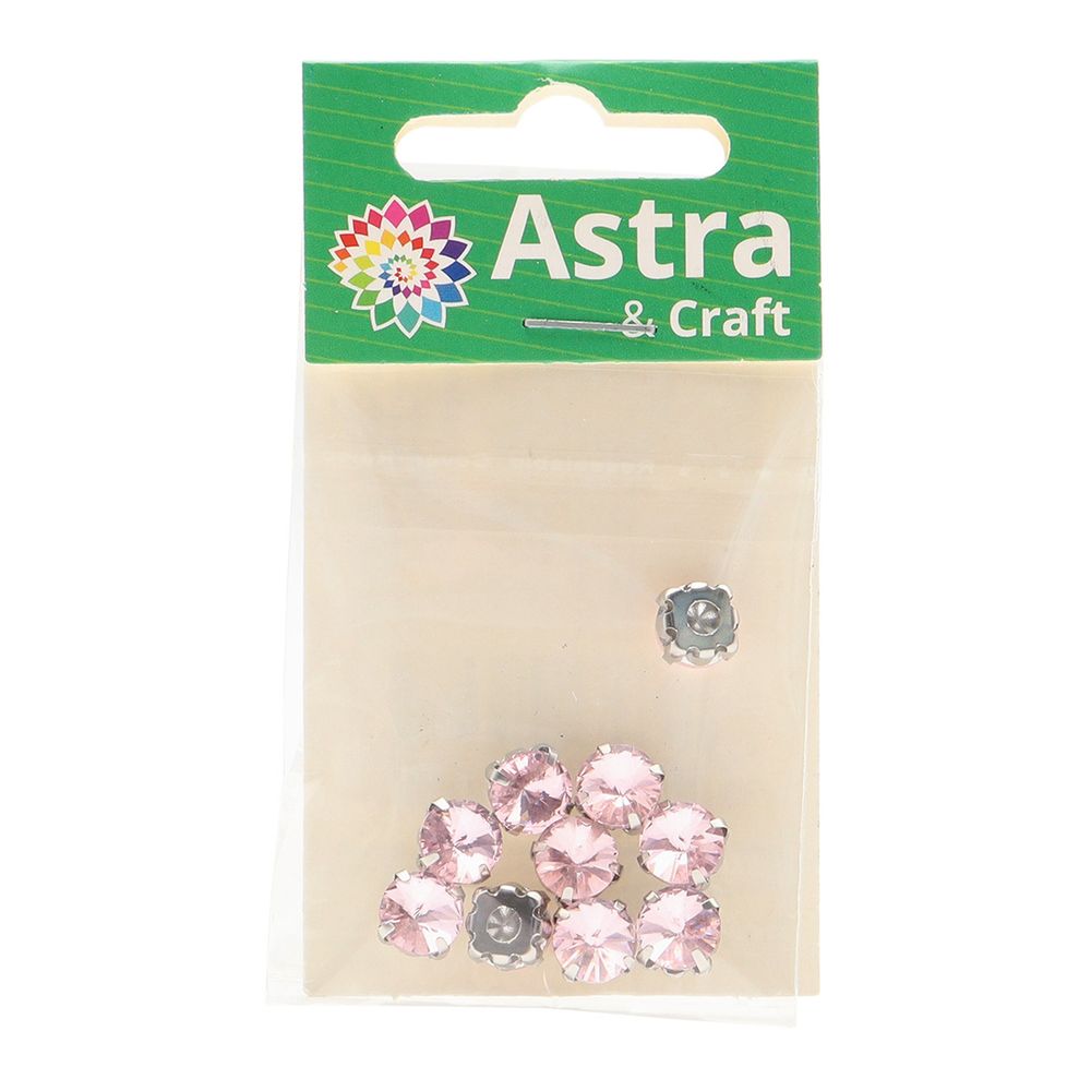 Хрустальные стразы в цапах круглой формы, розовый 8 мм, 10 шт. Astra&Craft, РЦ010НН8