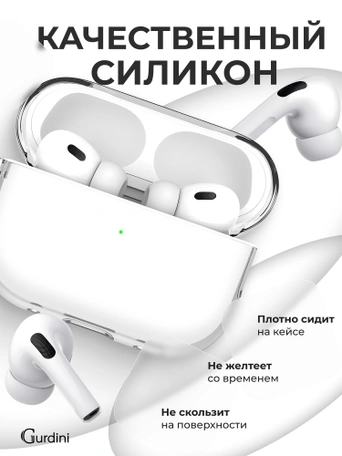 Чехол Gurdini силиконовый для наушников Apple Airpods Pro прозрачный