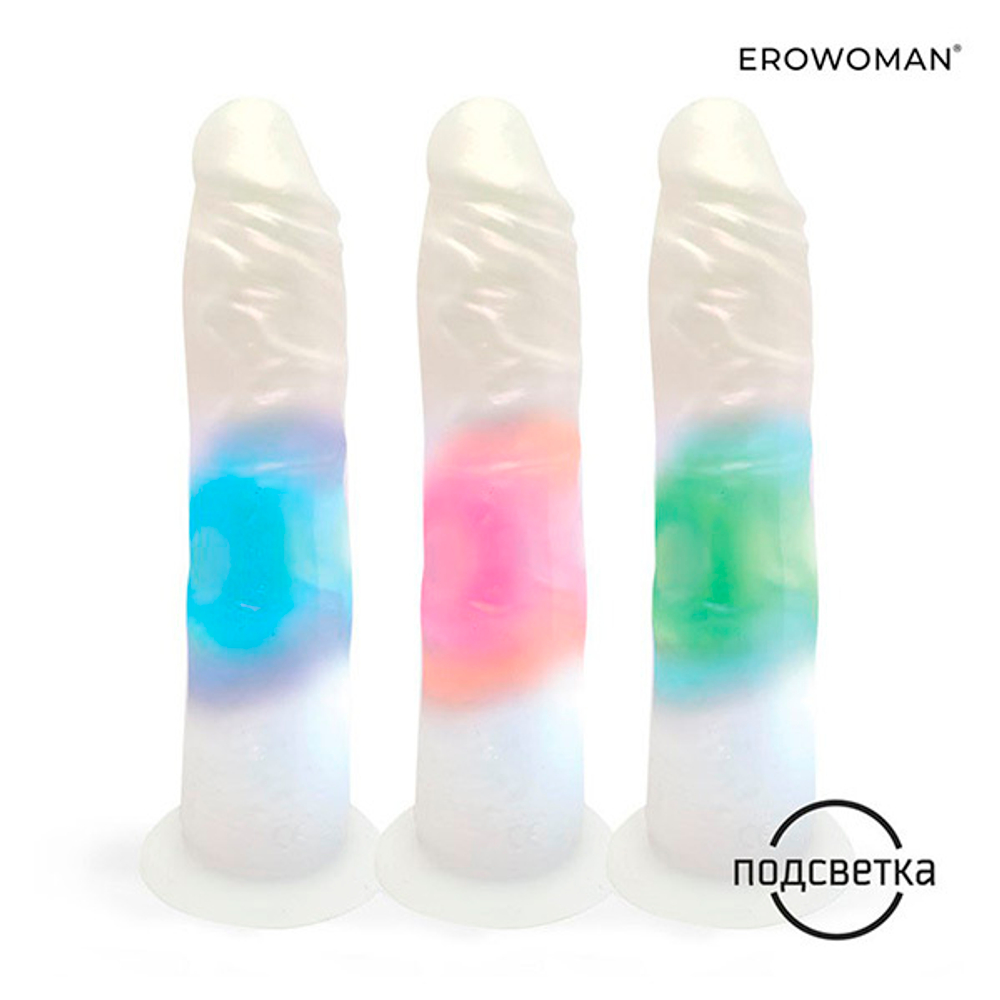 Белый вибратор-реалистик 20,5см со световыми эффектами Bior Toys Erowoman-Eroman LET-14007