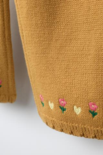 ZARA ТРИКОТАЖНЫЕ БРЮКИ-КЮЛОТЫ С ВЫШИВКОЙ, ГОРЧИЧНЫЙ