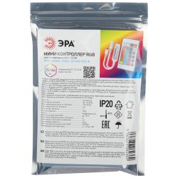 Контроллер ЭРА RGBController-12/24V-72/144W-IP20-IR мини для светодиодной ленты с ИК пультом | Контроллеры