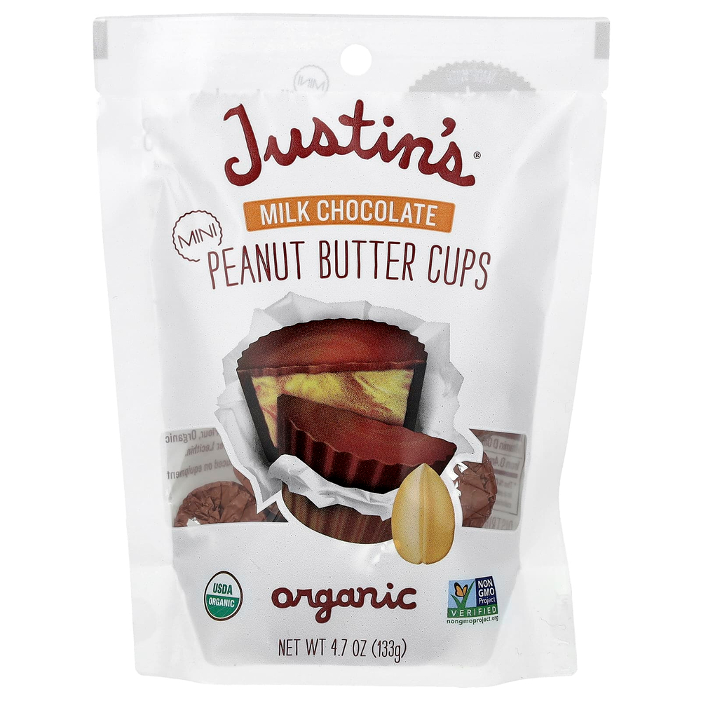 Justin's Nut Butter, Органический молочный шоколад в мини-стаканчиках с арахисовой пастой, 133 г (4,7 унции)