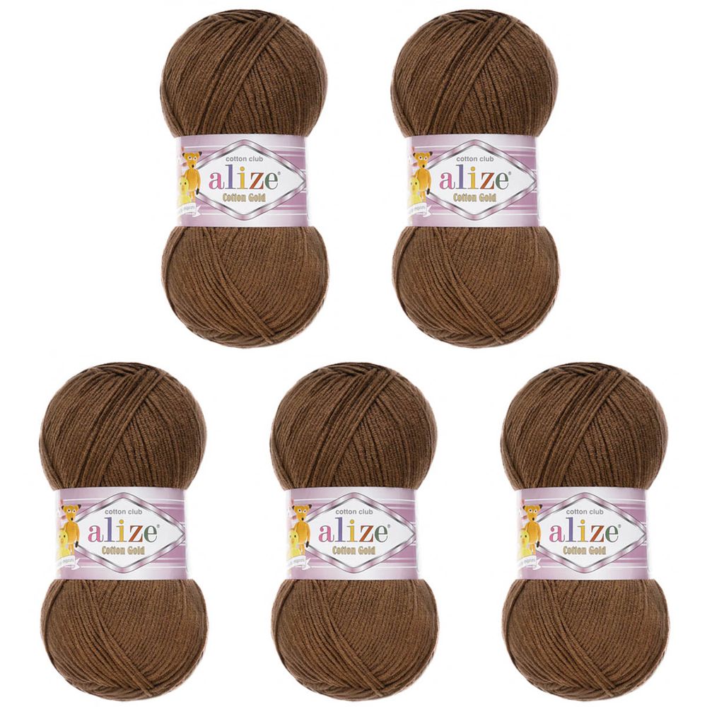 Пряжа Alize (Ализе) Cotton Gold / уп.5 мот. по 100 г, 330м, 493 коричневый A