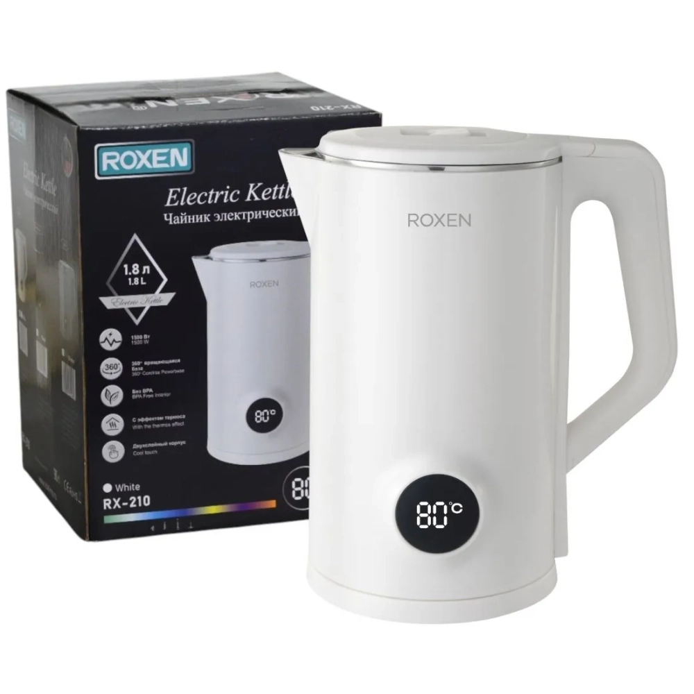 RX-210 (ROXEN) электрочайник пластмас/металл 1,8л White 1500Вт
