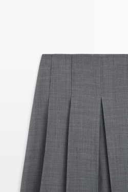 Massimo Dutti Юбка миди из смесовой шерсти со складками, серый