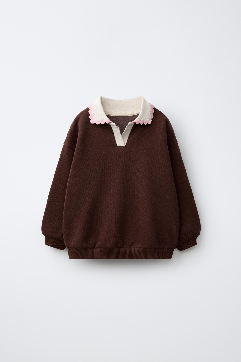 ZARA ТОЛСТОВКА ПОЛО С ВЫШИВКОЙ, ШОКОЛАДНЫЙ