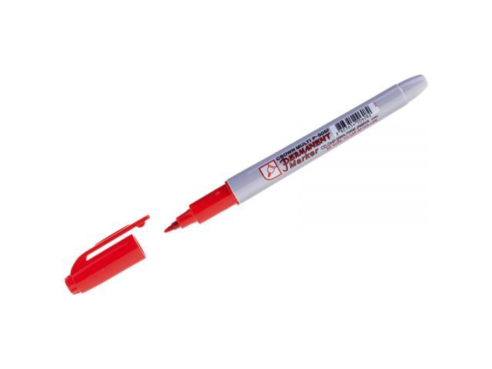 Маркер перманентный Crown "Multi Marker Super Slim" красный, пулевидный