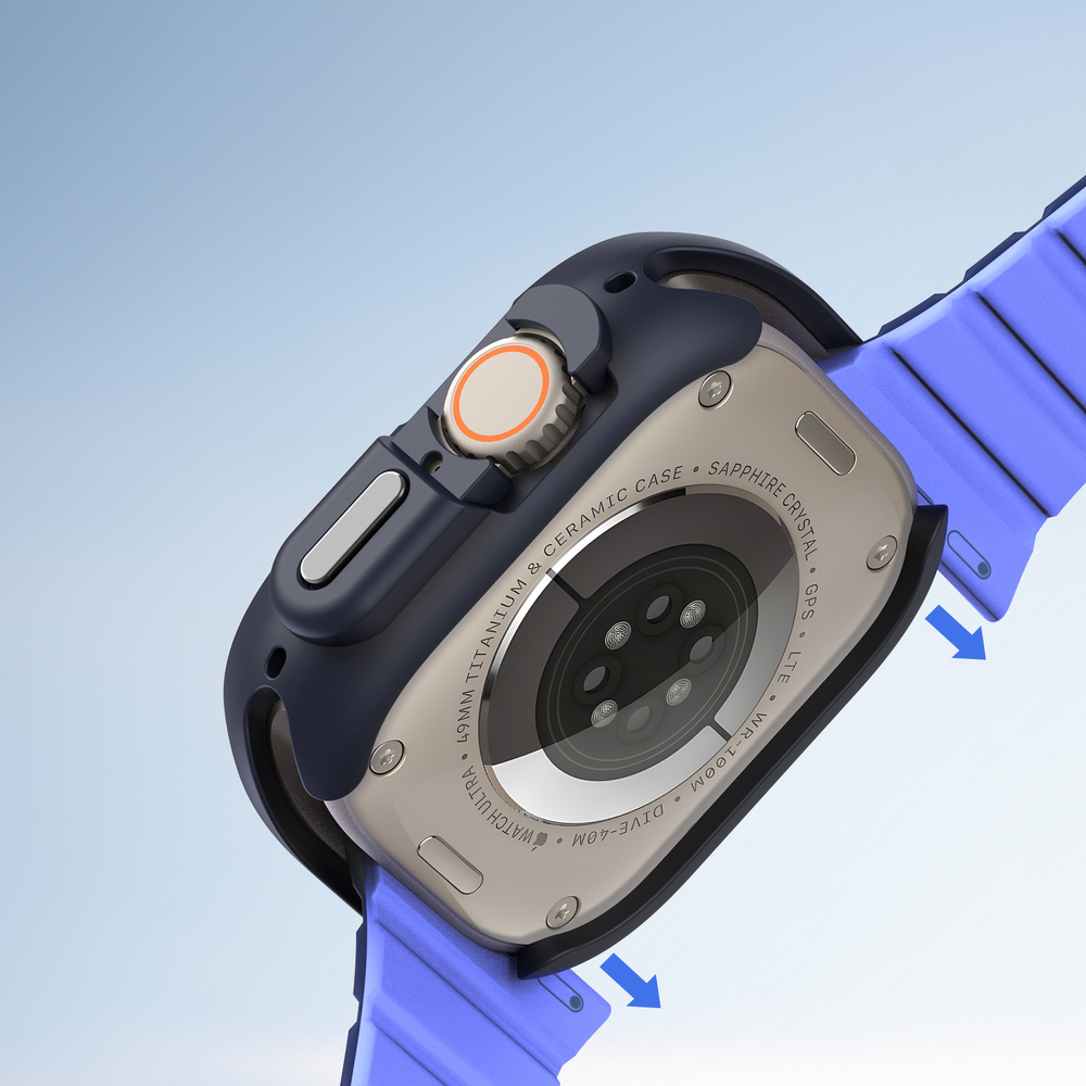 Чехол-бампер для часов Apple Watch Ultra 1 и 2 размер 49мм, темно-синий с синими вставками (Midnight/Blue) от Dux Ducis, серия Bamo Series Case