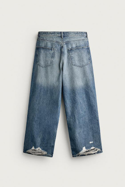 ZARA ДЖИНСЫ BAGGY С РАЗРЕЗАМИ, СИНИЙ
