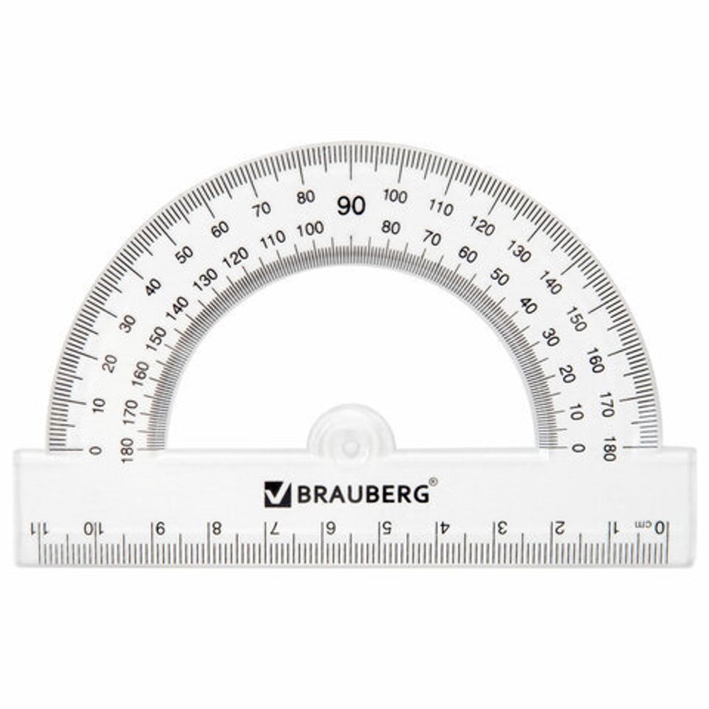 Набор чертежный BRAUBERG (линейка 20 см, 2 треугольника, транспортир), прозрачный, 210853