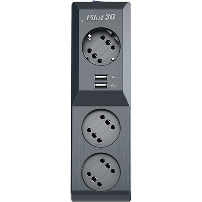 Сетевой фильтр Pilot 3G 3xGP euro outlets, 10А/2.2кВа, 2xUSB, 1.8m