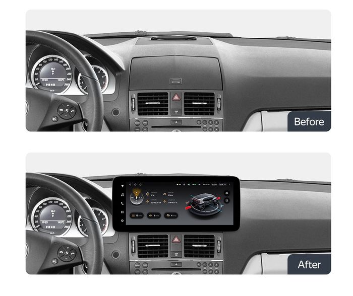 Магнитола для Mercedes-Benz C W204 2007-2011 (взамен перчаточного ящика) - Teyes LUX ONE 360 монитор 12.3" 2K QLED на Android 10, Быстрая, CarPlay, 4G SIM-слот, 4 камеры в комплекте