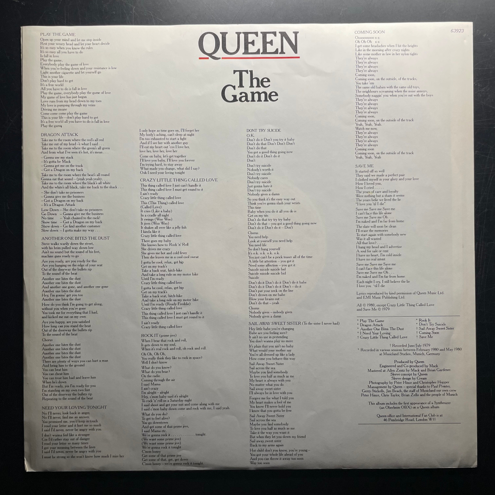 Queen ‎– The Game (Европа)