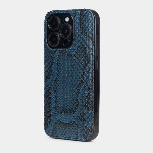 Чехол-накладка для iPhone 16 Pro Max из кожи питона, синего цвета