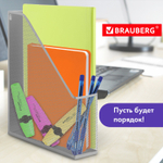 Лоток вертикальный для бумаг BRAUBERG «Germanium» (250×72×315 мм), металлический, серебряный.