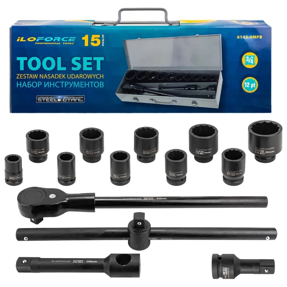 Набор инструментов 15пр. 3/4''(12гр.) ILOforce IF-6143-9MPB