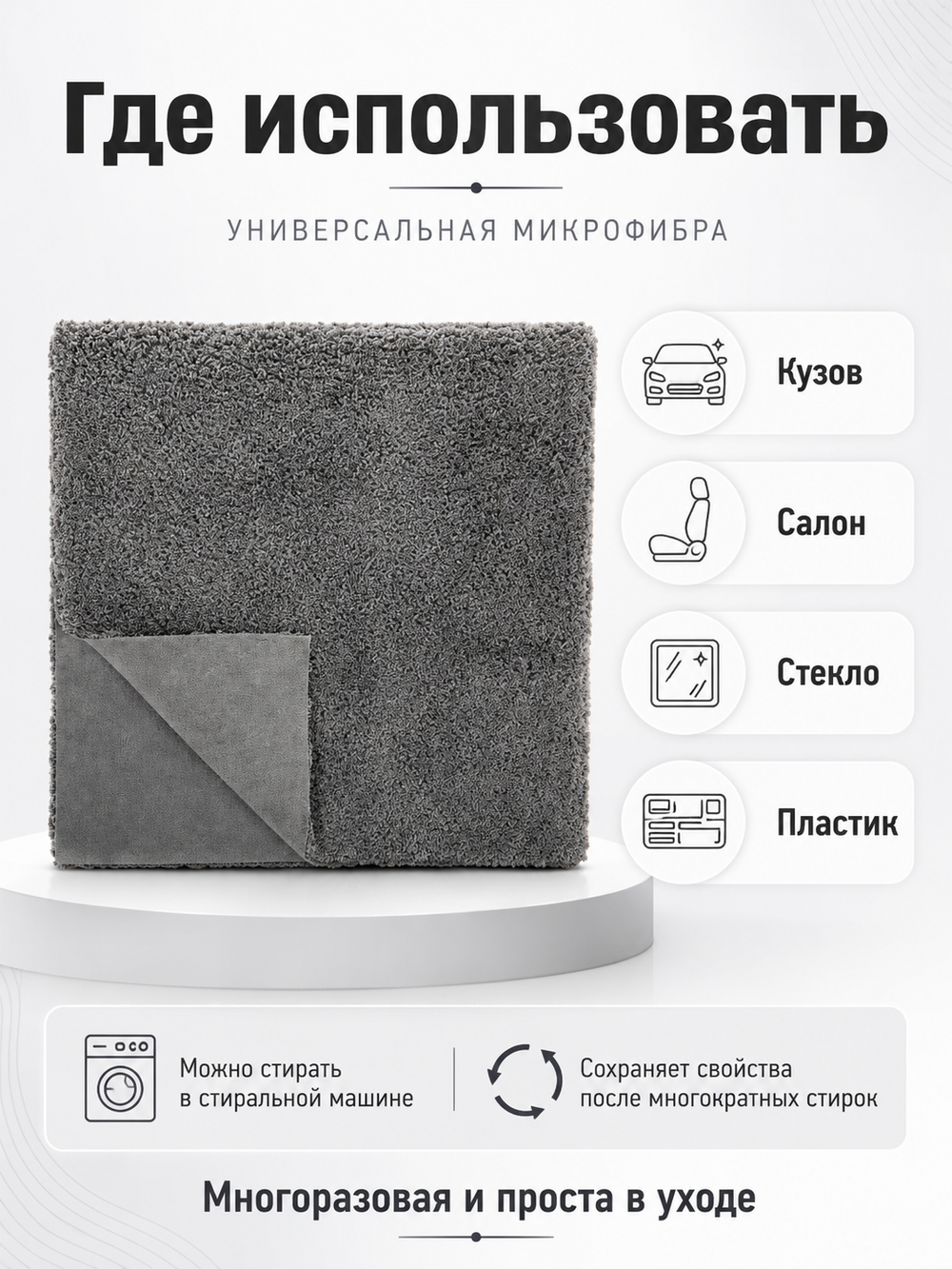 MegaShiner Микрофибра универсальная UniFiber 40x40 см, 400 гр/м2, серая