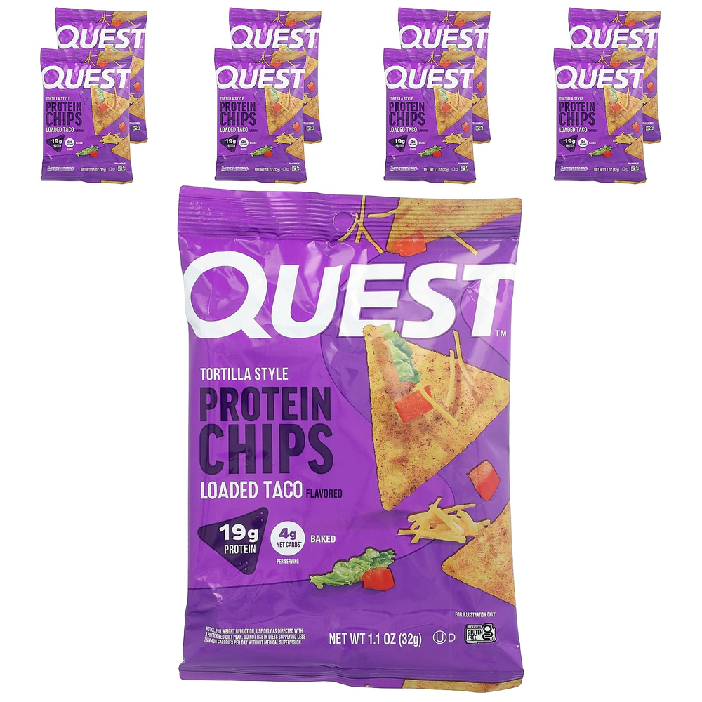 Quest Nutrition, Протеиновые чипсы по типу тортильи, загруженный тако, 8 пакетиков по 32 г (1,1 унции)