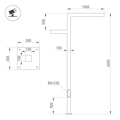 Опора OXOR-STER-Z-1600x100x100-L4000-50W Warm3000 (BK, 230V) IP65 (Arlight, -)