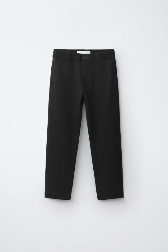 ZARA БРЮКИ STRAIGHT С ПОЯСОМ В РУБЧИК, ЧЕРНЫЙ