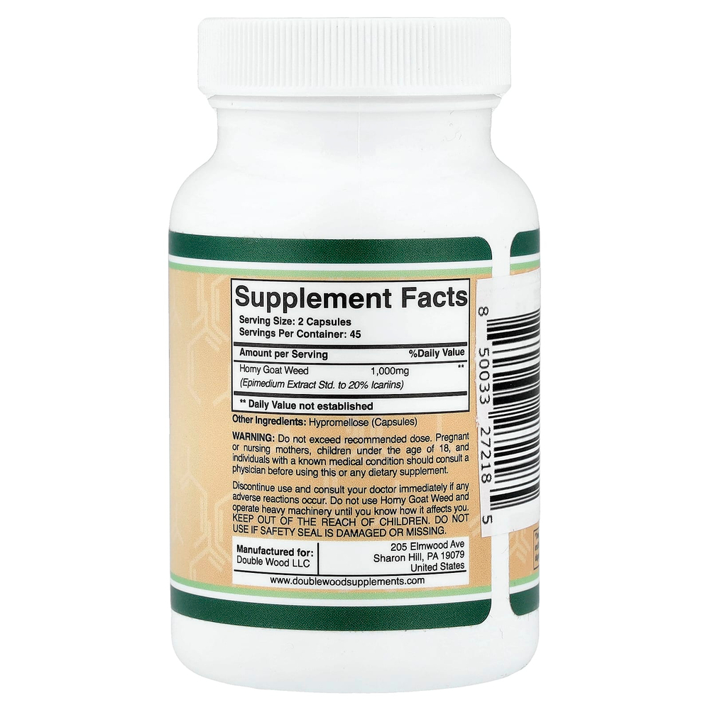 Double Wood Supplements, горянка крупноцветковая, 90 капсул (500 мг в 1 капсуле)
