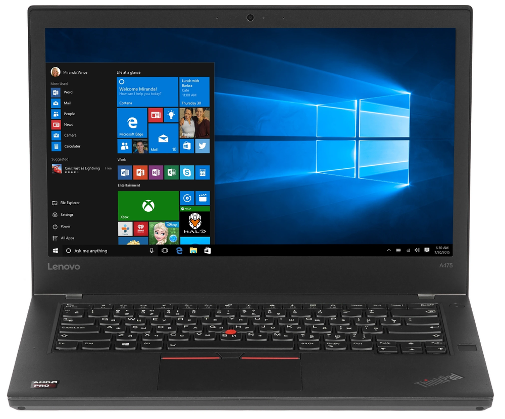 14" Ноутбук Lenovo ThinkPad A475 (1920x1080, AMD A10-9700B, RAM 8ГБ, SSD 128ГБ, AMD Radeon R7, OS Windows)