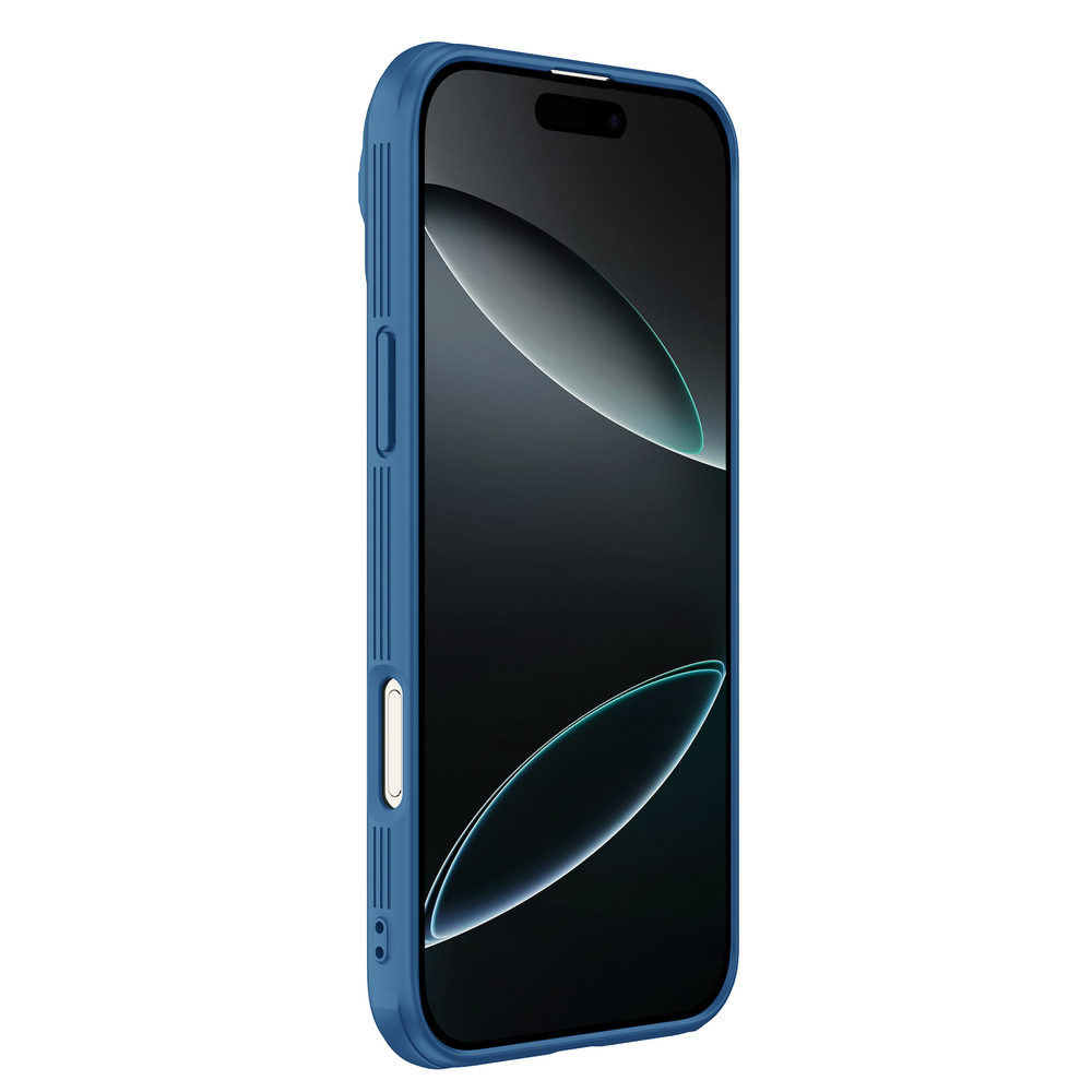 Чехол синего цвета с металлической откидной крышкой для камеры от Nillkin на iPhone 16 Pro Max, серия CamShield Prop Case