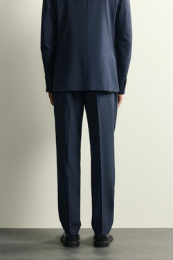 ZARA КОСТЮМНЫЕ БРЮКИ REGULAR FIT В КЛЕТКУ, МОРСКОЙ ТЕМНО-СИНИЙ