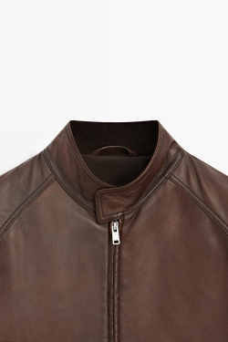 Massimo Dutti Куртка с высоким воротником из кожи наппа, цвет кожи