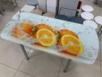 Стол разд Стеклянный подстолье прямое хром Царг.пояс белый Ст-ца апельсин (белый)