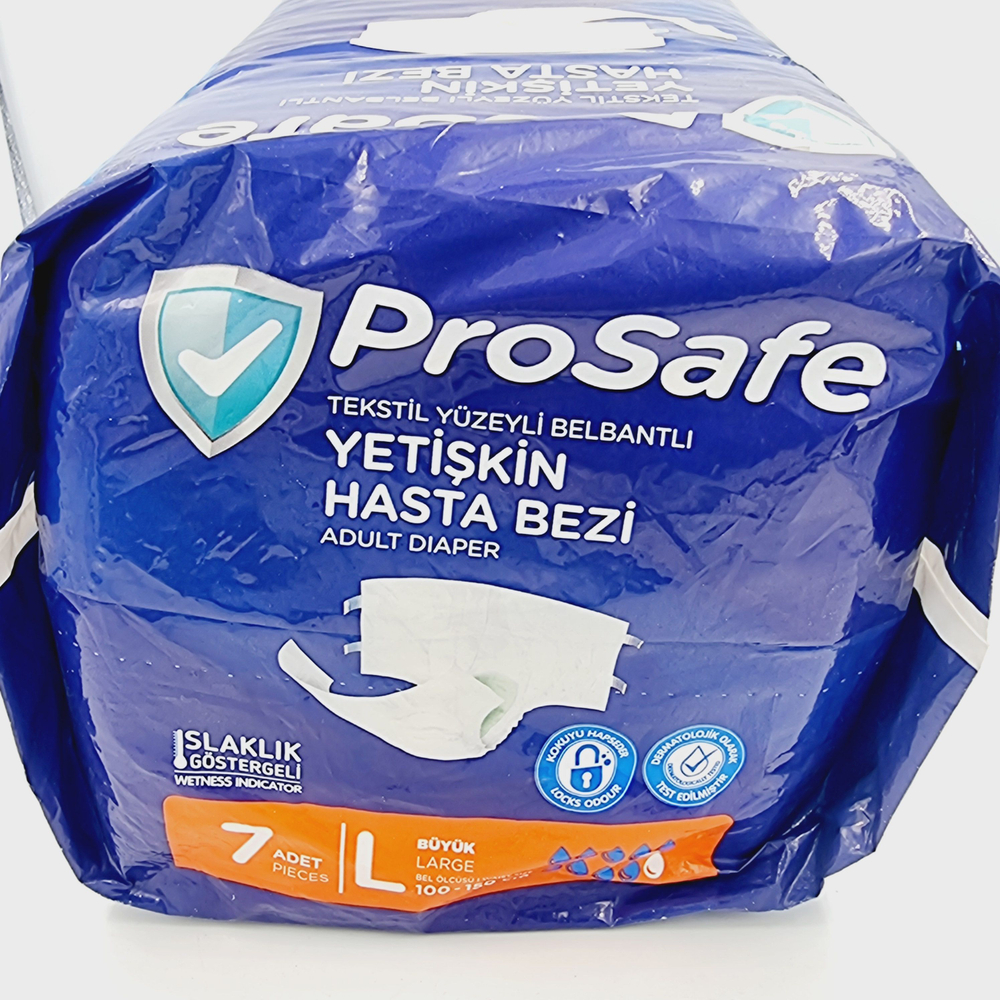 Подгузники для взрослых Prosafe, размер L (талия 100-150 см), в упаковке 7 шт. (Турция)
