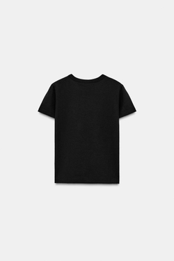 ZARA ФУТБОЛКА INTERLOCK С КОРОТКИМ РУКАВОМ, ЧЕРНЫЙ