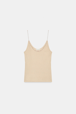 ZARA ТРИКОТАЖНЫЙ ТОП С БУСИНАМИ, ЦВЕТ РОЗОВОГО ДЕРЕВА