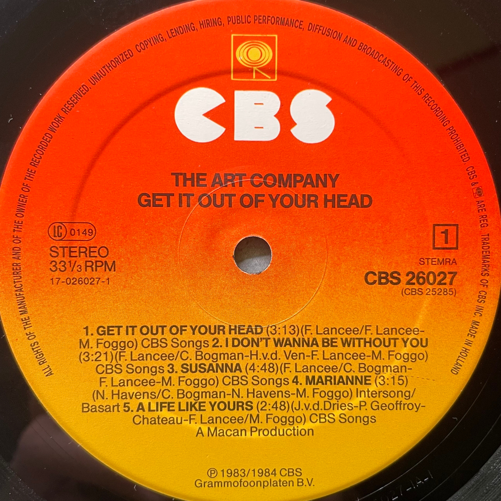 The Art Company ‎– Get It Out Of Your Head (Голландия 1984г.)