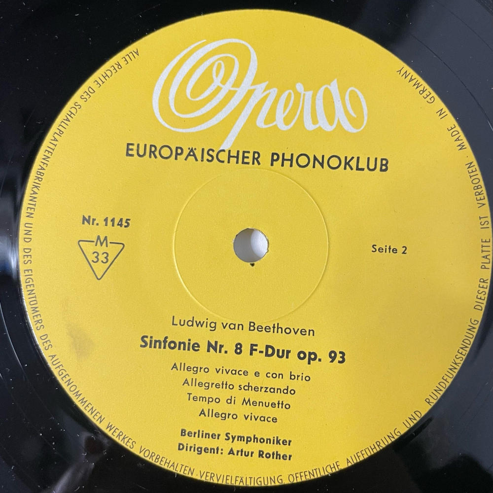 Винтажная виниловая пластинка LP Ludwig van Beethoven Бетховен, Симфония Sinfonie Nr. 1 C Dur Op. 21 / Sinfonie Nr. 8 F-Dur Op. 93 (Германия 1959)