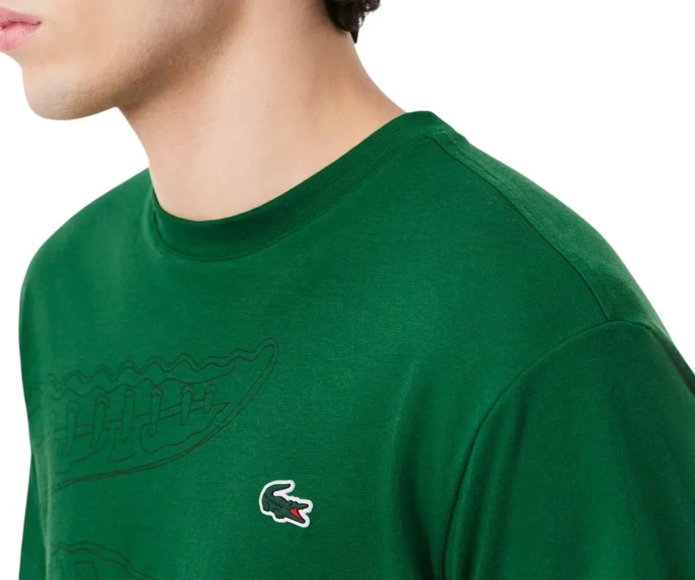 Мужская теннисная футболка Lacoste Ultra Dry Crocodile Print Sport - fairway/black