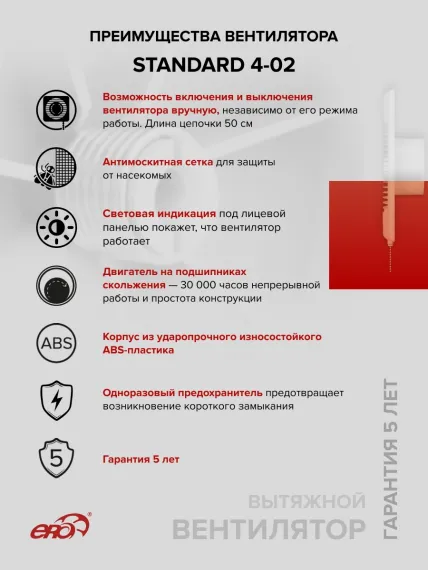 Вентилятор накладной STANDARD D100 тяг.выкл. ERA