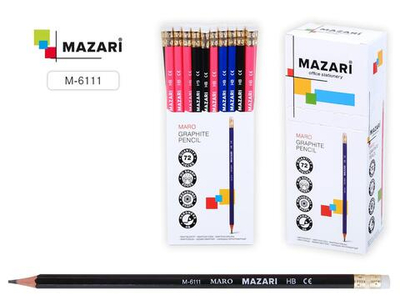 Карандаш ч/г HB "Maro" пластиковый, с ластиком, шестигран, ассорти 3цв. (Mazari)
