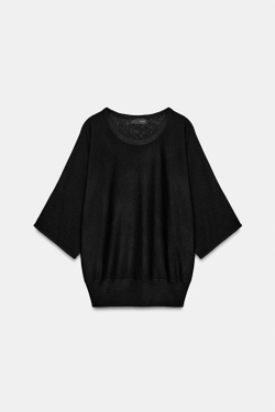 ZARA СВИТЕР С РУКАВАМИ 3/4, ЧЕРНЫЙ
