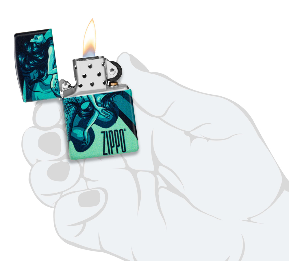 Зажигалка Zippo Mermaid Design с покрытием 540 Matte, латунь/сталь, черная, матовая, 38x13x57 мм