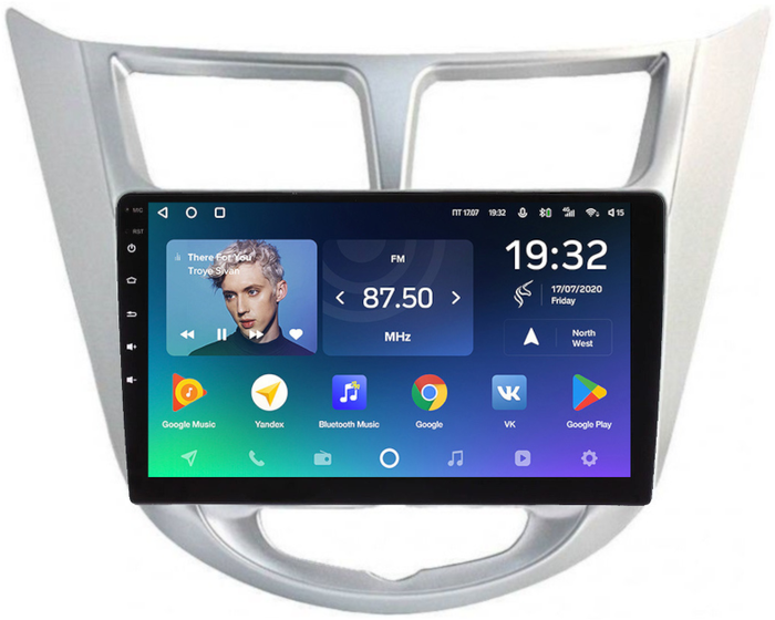 Магнитола для Hyundai Solaris 1 2010-2016 (рамка серебро) - Teyes CC2 PLUS монитор 9" QLED, Android 10, Быстрая, SIM-слот