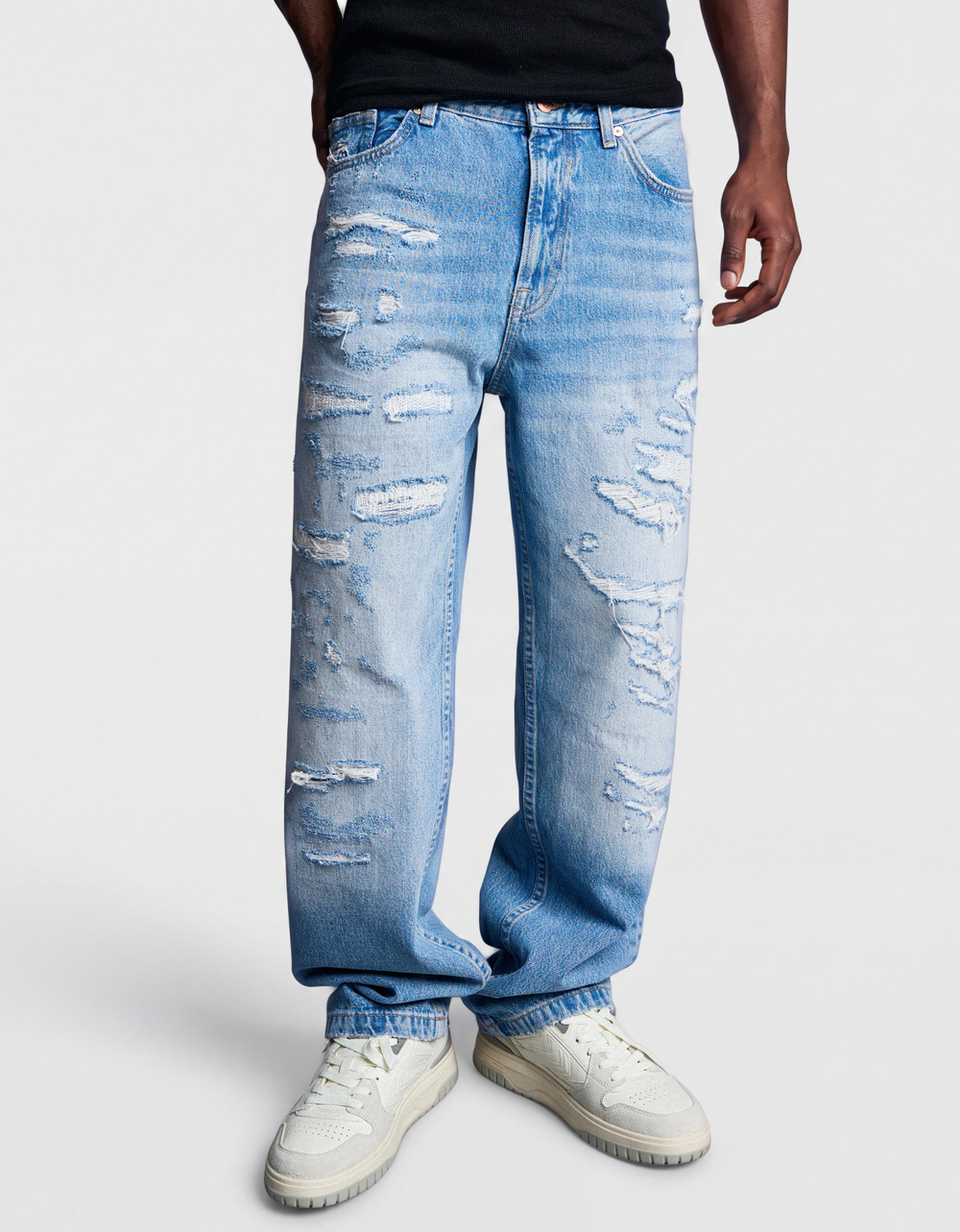 Мужские рваные широкие джинсы straight fit - BERSHKA